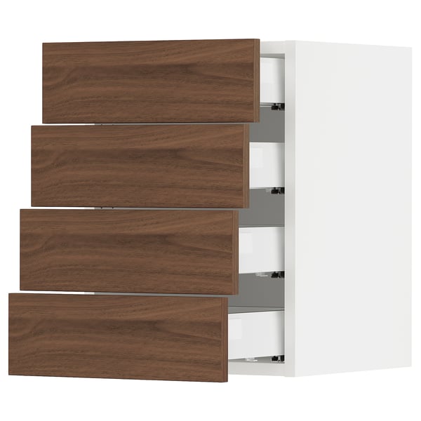 SEKTION / MAXIMERA Gabinete de pared+4 cajones, blanco Enköping/marrón efecto de nogal, 15x15x20 "