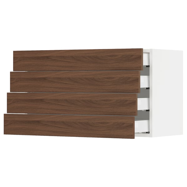 SEKTION / MAXIMERA Gabinete de pared+4 cajones, blanco Enköping/marrón efecto de nogal, 36x15x20 "