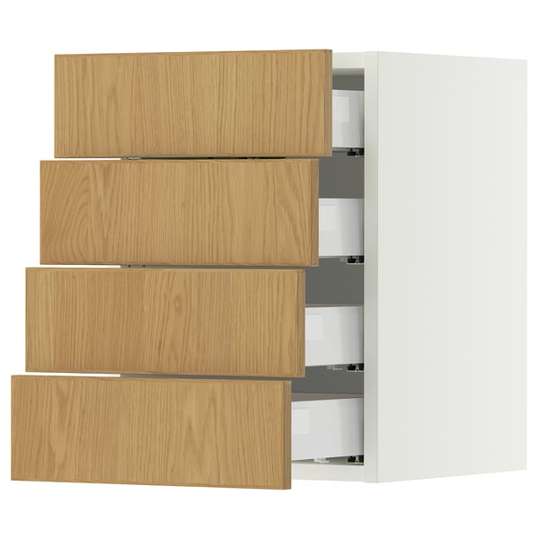 SEKTION / MAXIMERA Gabinete de pared+4 cajones, blanco/Sinarp chapa de roble, 15x15x20 "