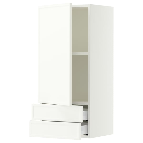 SEKTION / MAXIMERA Gabinete de pared+puerta/2 cajones, blanco/Aspudden blanco mate, 18x15x40 "
