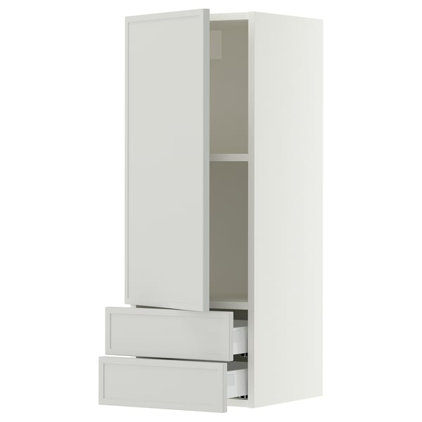 SEKTION / MAXIMERA Gabinete de pared+puerta/2 cajones, blanco/Aspudden gris claro, 15x15x40 "