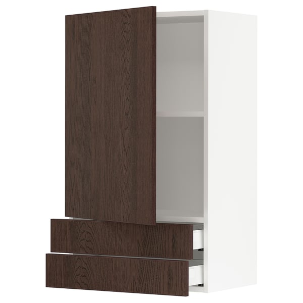 SEKTION / MAXIMERA Gabinete de pared+puerta/2 cajones, blanco/Sinarp marrón, 24x15x40 "