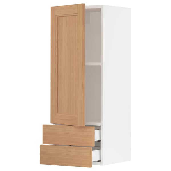 SEKTION / MAXIMERA Gabinete de pared+puerta/2 cajones, blanco/Vedhamn roble, 15x15x40 "