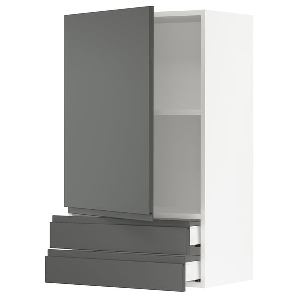 SEKTION / MAXIMERA Gabinete de pared+puerta/2 cajones, blanco/Voxtorp gris oscuro, 24x15x40 "