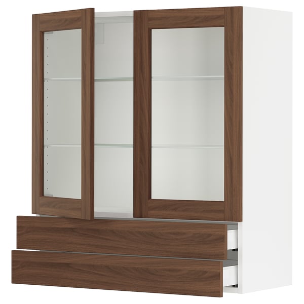 SEKTION / MAXIMERA Gabinete pared+2 prta vdr/2 cajones, blanco Enköping/marrón efecto de nogal, 36x15x40 "