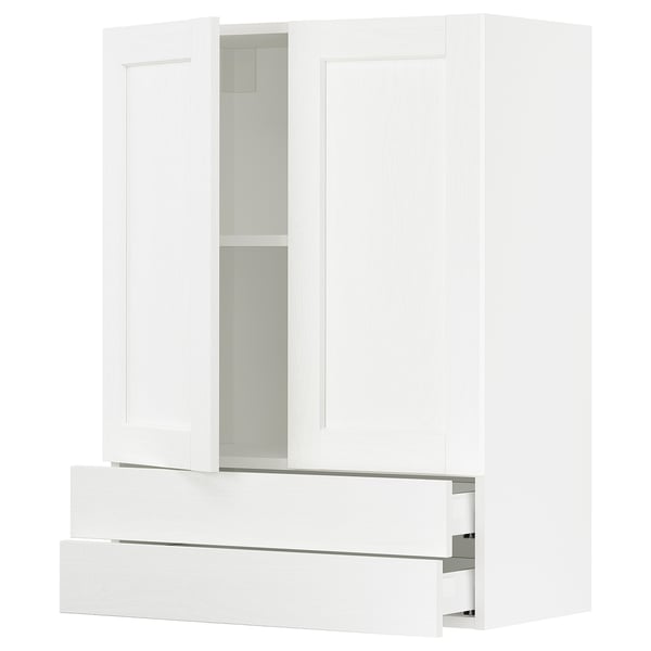 SEKTION / MAXIMERA Gabinete pared+2 puertas/2 cajones, blanco Enköping/blanco efecto madera, 30x15x40 "