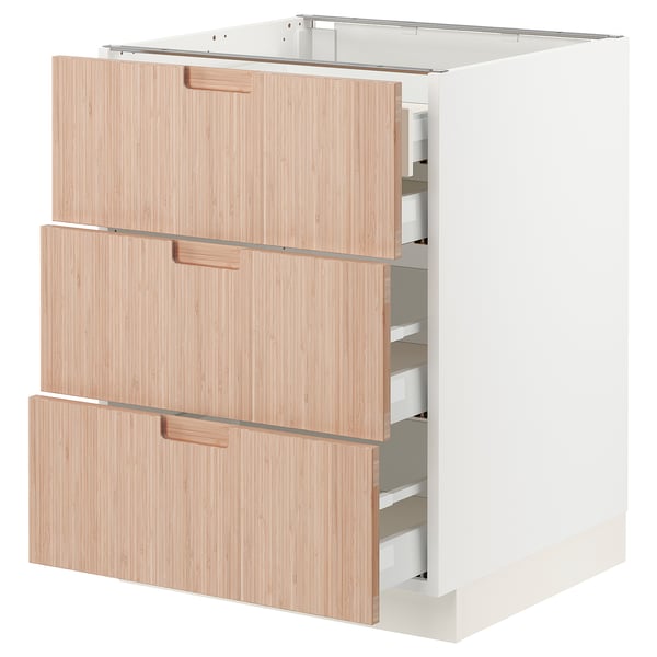 SEKTION / MAXIMERA Gabnete bajo+3 frentes/4 cajones, blanco/Fröjered bambú claro, 24x24x30 "