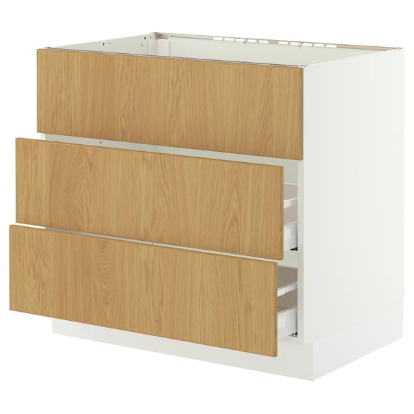 SEKTION / MAXIMERA Gbn bajo estufa/extractor int+cajón, blanco/Sinarp chapa de roble, 36x24x30 "