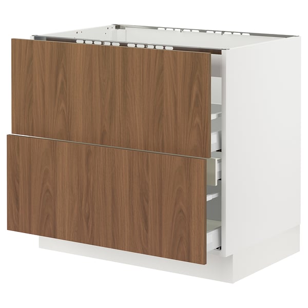 SEKTION / MAXIMERA Gbn bajo estufa/extractor int+cajón, blanco/Tistorp efecto nogal marrón, 36x24x30 "