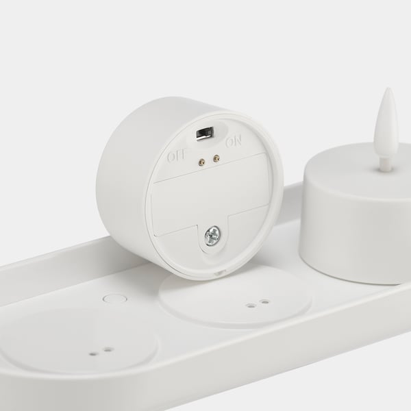 SKATGÅS Kit de velas pequeñas LED, +bandeja de carga blanco