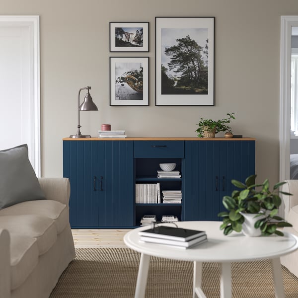 SKRUVBY Combinación de almacenaje, negro-azul, 74 3/4x35 3/8 "