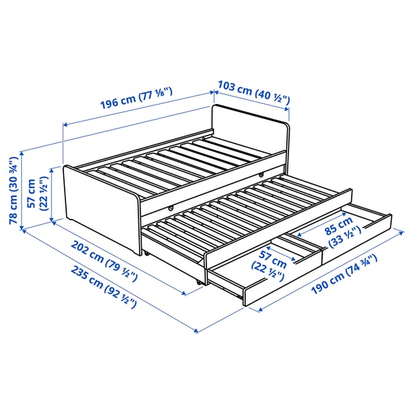 SLÄKT Base cama/cama inf/almacenamiento, blanco, Tamaño twin
