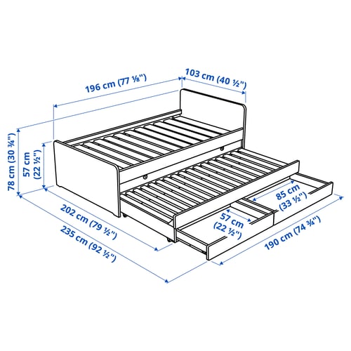 SLÄKT Base cama/cama inf/almacenamiento, blanco, Tamaño twin
