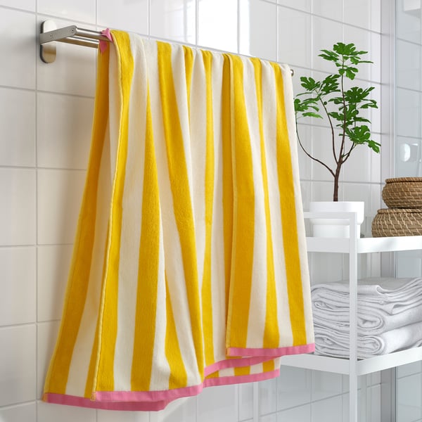 SLÅNHÖSTMAL Toalla de baño, blanco/amarillo a rayas, 39x59 "