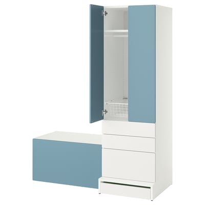 SMÅSTAD / UPPFÖRA Combinación de almacenaje, blanco azul/+banca, 59x25 5/8x77 1/8 "