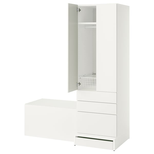 SMÅSTAD / UPPFÖRA Combinación de almacenaje, blanco blanco/+banca, 59x25 5/8x77 1/8 "