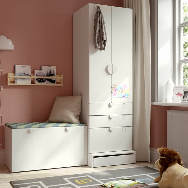 SMÅSTAD / UPPFÖRA Combinación de almacenaje, blanco blanco/+banca, 59x25 5/8x77 1/8 "