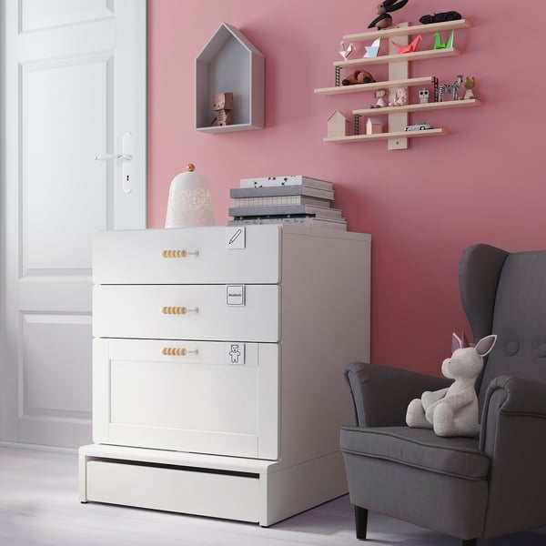 SMÅSTAD / UPPFÖRA Gavetero de 3 cajones, blanco blanco/+marco, 23 5/8x25 5/8x29 7/8 "