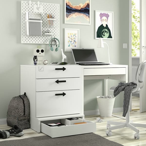 SMÅSTAD / UPPFÖRA Gavetero de 3 cajones, blanco/blanco, 23 5/8x25 5/8x29 7/8 "