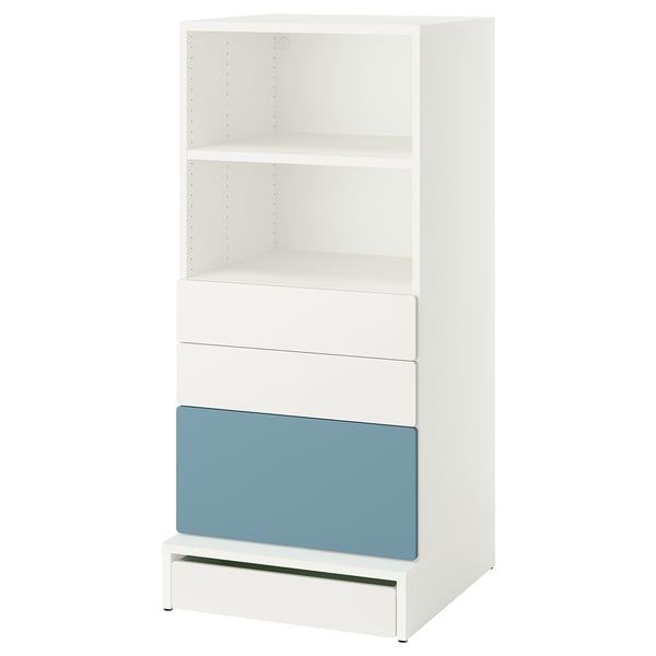 SMÅSTAD / UPPFÖRA Librero, blanco azul/+3 cajones, 23 5/8x25 5/8x53 1/2 "