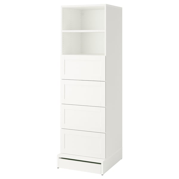 SMÅSTAD / UPPFÖRA Librero, blanco +marco/+4 cajones, 23 5/8x25 5/8x77 1/8 "