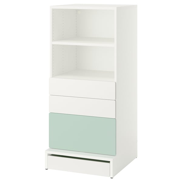 SMÅSTAD / UPPFÖRA Librero, blanco verde claro/+3 cajones, 23 5/8x25 5/8x53 1/2 "