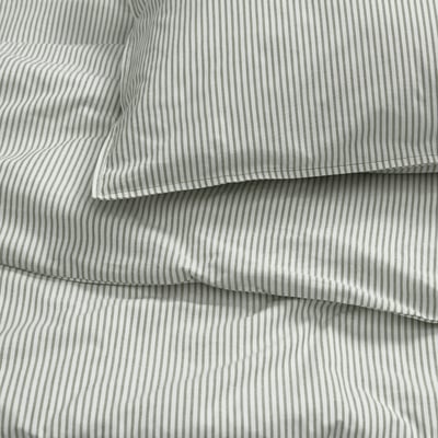 SOLFIBBLA Funda nórdica+funda(s) de almohada, blanco verde/raya, Tamaño King
