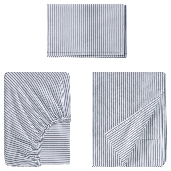 SOLFIBBLA Juego de sábanas, blanco azul/raya, Tamaño twin