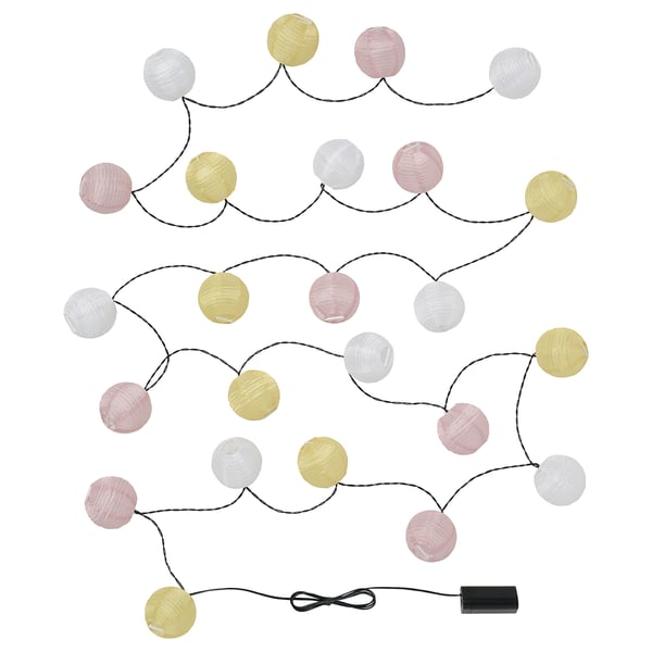SOLVINDEN Cadena iluminación LED+24 luces, funciona con pilas globo/amarillo rosado