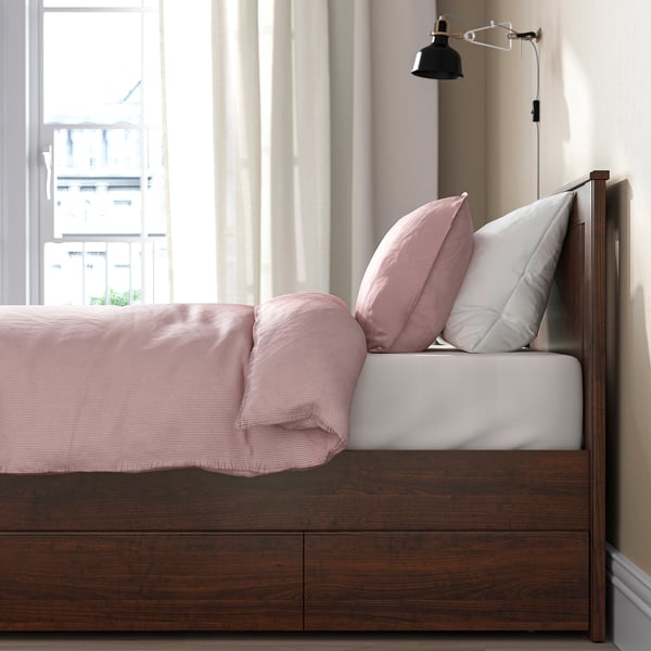 SONGESAND Base de cama+2 cajas almacenamiento, marrón, Tamaño twin