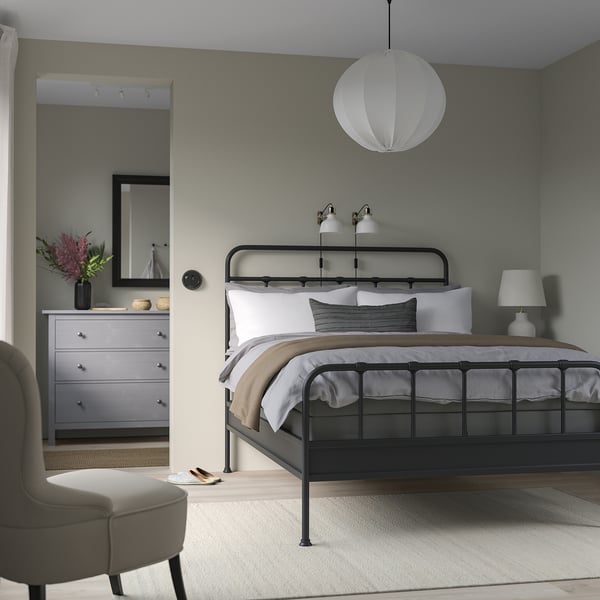 STJÄRNÖ Base de cama, antracita/Lyngör gris oscuro, Tamaño full