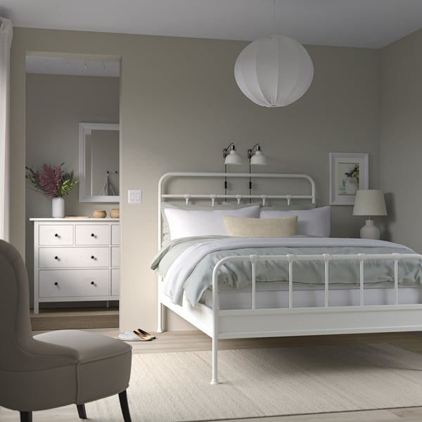 STJÄRNÖ Base de cama, blanco/Lyngör blanco, Tamaño full