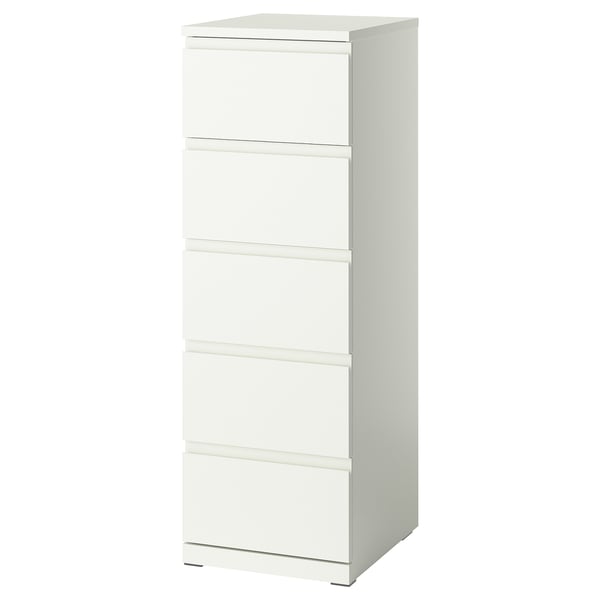 STORKLINTA Gavetero de 5 cajones, blanco/función de anclaje/desbloqueo, 15 3/4x18 7/8x47 1/4 "