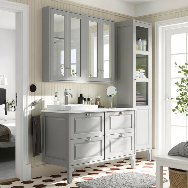TÄNNFORSEN / ORRSJÖN Tocador de baño, gris claro/blanco efecto de mármol, 49x21 1/2x35 3/8 "
