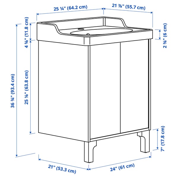 TÄNNFORSEN / RUTSJÖN Tocador de baño+puertas, blanco, 25 1/4x21 7/8x36 3/4 "