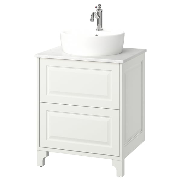 TÄNNFORSEN / TÖRNVIKEN Tocador de baño+lavamanos+grifo, blanco/blanco efecto de mármol, 25x21 1/2x35 7/8 "