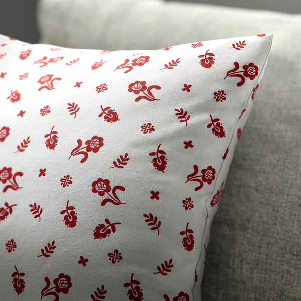 TÅGSÄCKMAL Funda para cojín, blanco/motivo floral, 20x20 "