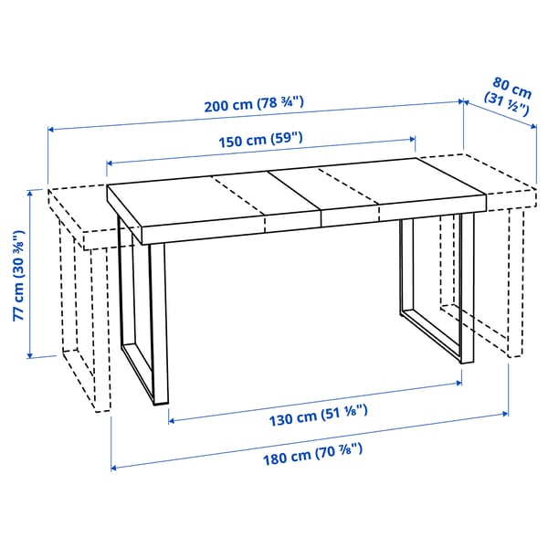 TARSELE Mesa extensible, chapa de roble/negro, 59/78 3/4x31 1/2 "
