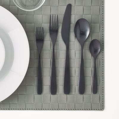 TILLAGD Cubertería, 20 piezas, negro