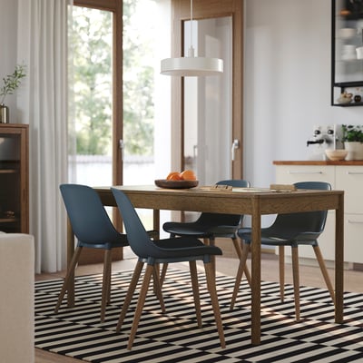 TONSTAD / GRÖNSTA Mesa con 4 sillas, marrón chapa de roble/gris turquesa, 59x31 1/2 "