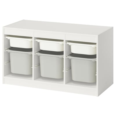 TROFAST Combinación almacenamiento+cajas, blanco blanco/gris, 39x17 3/8x22 "