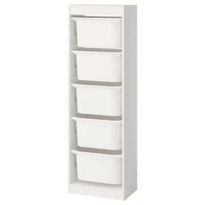 TROFAST Combinación almacenamiento+cajas, blanco/blanco, 18 1/8x11 3/4x57 1/8 "