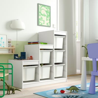 TROFAST Combinación almacenamiento+cajas, blanco/blanco, 39x17 3/8x37 "