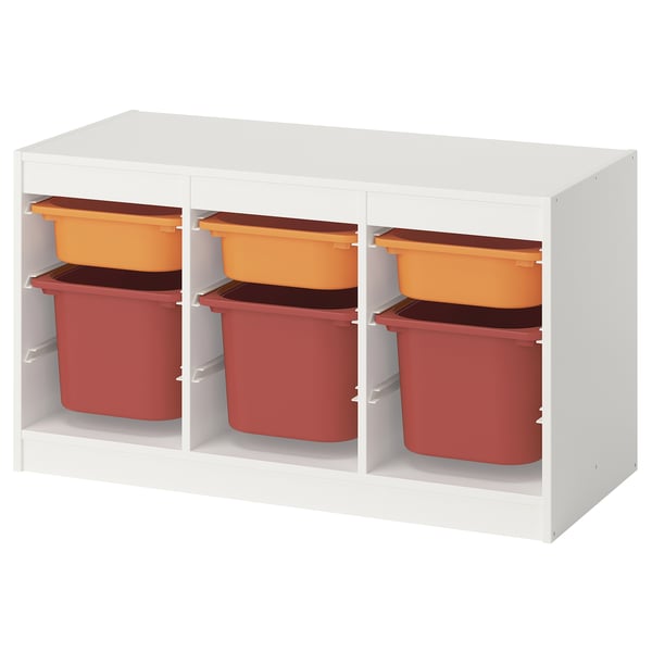 TROFAST Combinación almacenamiento+cajas, blanco naranja clara/rojo, 39x17 3/8x22 "