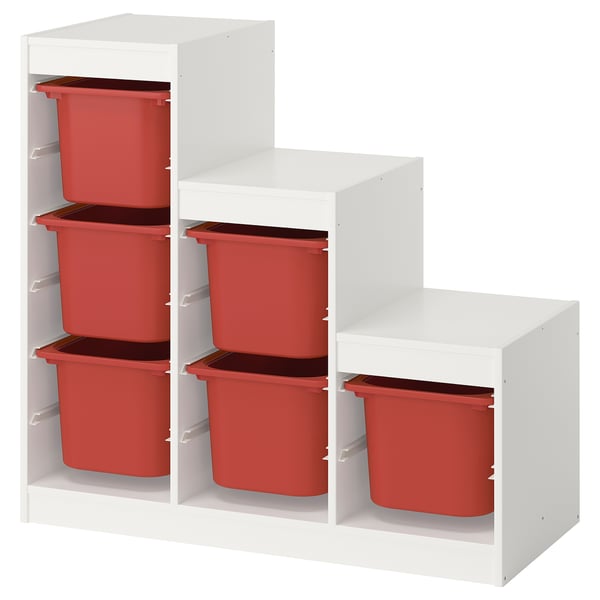 TROFAST Combinación almacenamiento+cajas, blanco/rojo, 39x17 3/8x37 "