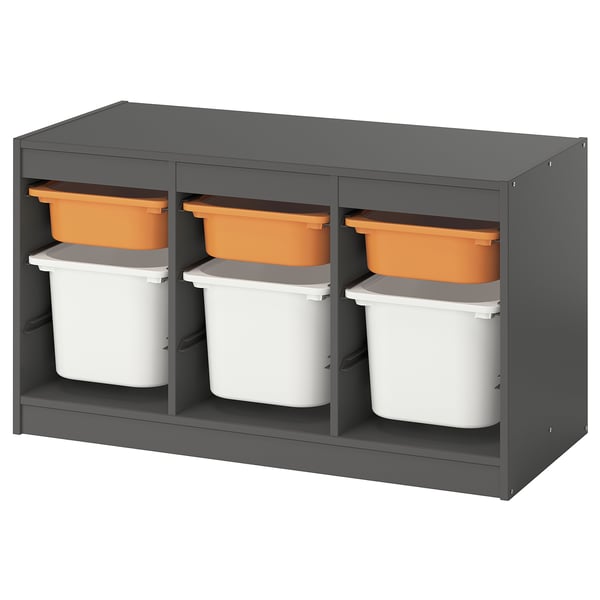 TROFAST Combinación almacenamiento+cajas, gris naranja clara/blanco, 39x17 3/8x22 "