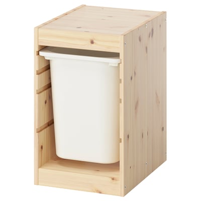 TROFAST Combinación de almacenaje+caja, pino teñido blanco claro/blanco, 12 5/8x17 3/8x20 1/2 "