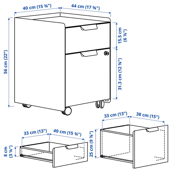 TROTTEN Cajonera con 2 cajones y ruedas, azul