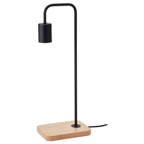TVÄRHAND Lámpara de mesa, negro/bambú