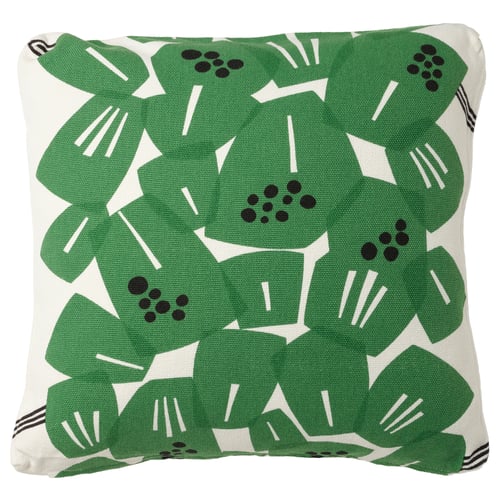 UNDERBLOMMA Funda para cojín, blanco/verde, 20x20 "